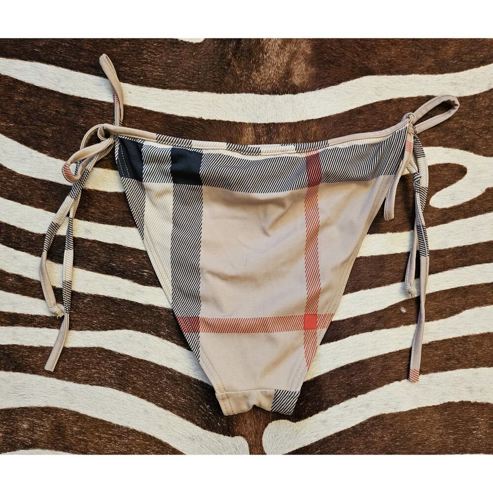 Vintage Y2K Burberry Brit Sz M Bikini Swimsuit Bottom Check Plaid Tie Side - Picture 2 of 7